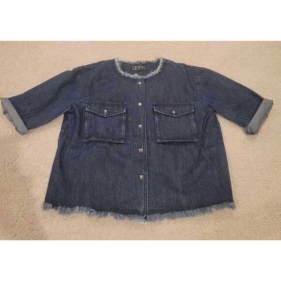 NEW Pol Women Jean  Denim jacket Raw Collar And Hem Size Small Y2K Boho Hippie - Picture 1 of 8